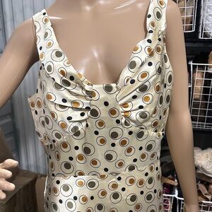 IEdesigned Cream and Brown Circle Pattern sleeveless side zip Midi Dress size 12